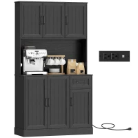 HOMCOM 71" Pantry Cabinet with Charging Station, Kitchen Storage Cabinet with Microwave Stand, Adjustable Shelves, Black(m-9)