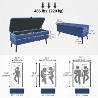 HOMCOM 40" Ottoman with Storage, Linen Upholstered Storage Ottoman Bench with Steel Legs for Living Room, Bedroom Dark Blue(m-3)