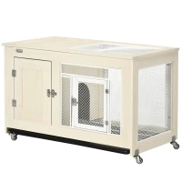 PawHut Small Rabbit Hutch, Indoor Bunny Cage on Wheels, Rabbit Habitat with Openable Top, Pull-Out Tray, Quail Cage Rabbit Cage Inside, 37.5" x 21" x 24.5"(m-1)