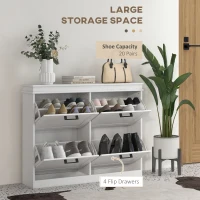 HOMCOM Shoe Storage Cabinet with 4 Flip Drawers and Adjustable Shelves, Narrow Shoe Cabinet for 20 Pairs of Shoes, White(m-4)