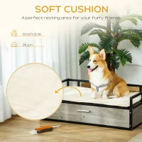 PawHut Elevated Dog Bed, Furniture Style Pet Sofa Couch, Soft Modern Puppy Lounger with Storage Drawer, Cushion, for Medium-sized Animals, Grey(m-4)