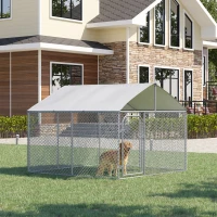 PawHut Outdoor Dog Kennel, Heavy Duty Dog Run Outdoor Fence with Waterproof Cover, Galvanized Chain Link, Secure Lock, 7.5' x 7.5' x 5.6'(m-2)
