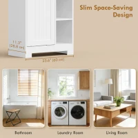 HOMCOM 67" Tall Bathroom Storage Cabinet, Slim Bathroom Cabinet with Tilt-Out Laundry Basket, White(m-7)