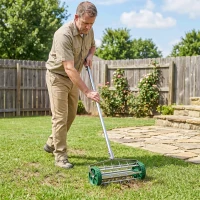 Outsunny Manual Lawn Aerator with Adjustable Handle, Lawn Aerator Machine, Grass Aerator for Lawn, Yard, Garden(m-8)