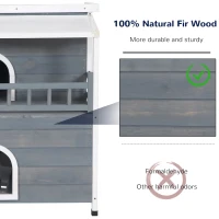 PawHut 2-Story Wooden Cat House Feral Cat Shelter with Transparent PVC Canopy, Balcony, Escape Door and Openable Weatherproof Roof for Outdoor, Grey(m-5)