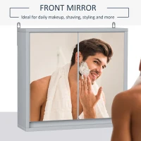 HOMCOM Bathroom Medicine Cabinet, Wall Mounted Mirror Cabinet, Gray(m-5)