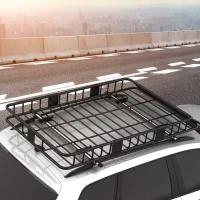 HOMCOM 64"/43" x 39" Car Roof Rack, Length Adjustable Roof Basket, Universal Rooftop Cargo Carrier Basket with U-bolts, 220 lbs Capacity(m-9)