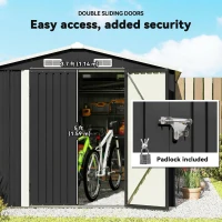 Outsunny 10' x 10' Metal Shed, Heavy Duty Outdoor Storage Shed with 4 Vents and Lockable Double Doors, Dark Grey(m-7)