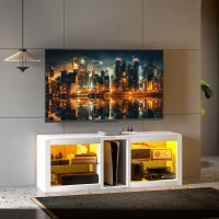 HOMCOM TV Stand Center for 55" with LED Lights and Power Outlets TV Television Cabinet with Adjustable Shelves High Gloss White(m-2)