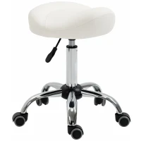 HOMCOM Ergonomic Saddle Stool with Wheels, Adjustable PU Leather Saddle Chair, 360° Swivel, NO Back Pain, Healthy Posture, Salon Chair for Massage Medical Home, White(m-9)