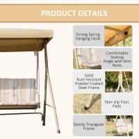 Outsunny 3-Seat Patio Swing Chair, Outdoor Porch Swing Glider with Adjustable Canopy, Removable Cushion, Steel Frame, Breathable Mesh Seat for Garden, Poolside, Brown(m-6)