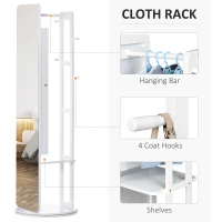 HOMCOM Full Length Glass Mirror with Hidden Jewelry Cabinet and Pine Wood Clothing Rack, White(m-7)