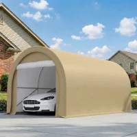 Outsunny 10' x 16' Heavy Duty Portable Carport Tent with Zippered Door, PE Cover for Car, Boat, Motorcycle, Bike, Beige(m-8)