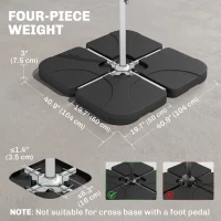 Outsunny 4 Piece Umbrella Base Stand w/ U Locking, 132 lb Capacity Water or 172 lb Capacity Sand, Black(m-3)
