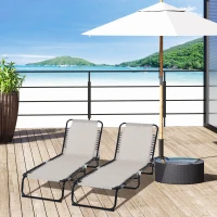 Outsunny Set of 2 Folding Chaise Lounge Chairs, Outdoor Sun Tanning Chairs with Reclining Back, Cream White(m-2)