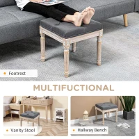 HOMCOM 16" Vintage Ottoman, Tufted Foot Stool with Upholstered Seat, Rustic Wood Legs for Bedroom, Living Room, Gray(m-6)