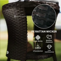 Outsunny 18" Wicker Outdoor Coffee Table, PE Rattan Patio Side Table with 2-Tier Storage, Composite Wood Top, Brown(m-5)