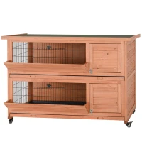 PawHut Outdoor Rabbit Hutch with Wheels, Quick on-the-Go Feeding, Wooden Rabbit Cage, Waterproof, Medium(m-16)
