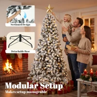 HOMCOM 7.5ft Flocked Prelit Christmas Tree, Northern Pine, Artificial Xmas Tree with Curved Tips, LEDs(m-7)