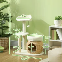 PawHut 31" Cat Tree Tower with Scratching Posts, Cat Condo, Beds, Platform and Toy Ball for Indoor Cats, Cream White(m-3)