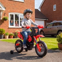 Qaba 12V Kids Electric Motorcycle, Ride on Motorcycle with Training Wheels, Rear Suspension, Horn for 3-6 Years, Red(m-8)
