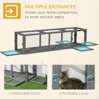 PawHut Outdoor Cat Tunnel with Extendable Design, 59" L Wooden Cat Run with Weather Protection, Connecting Inside and Outside, for Deck Patios, Balconies, Gray(m-6)