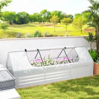 Outsunny 8.6 x 3 x 1ft Metal Planter Box with Mini Greenhouse, Galvanized Raised Garden Bed with Cover, White and Silver(m-10)