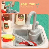 Qaba Kids Play Kitchen Toy Set, Chef Pretend Kitchen Playset with Real Lights & Sounds, 92 Pcs Toy Food, Ages 3-6, Green(m-5)