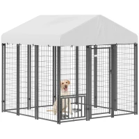 PawHut 5.9' x 5.9' x 6' Outdoor Dog Kennel with Roof, Rotating & 4-Level Adjustable Bowls(m-16)