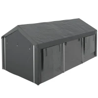 Outsunny 10' x 20' Carport, Heavy Duty Portable Garage, Height Adjustable, with 4 Mesh Windows and 4 Doors, Gray(m-1)