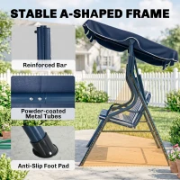 Outsunny Outdoor Porch Swing with Adjustable Canopy, 3-Seater Patio Swing Chair with Cushion, Blue(m-6)