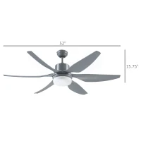HOMCOM 52" Reversible Indoor Ceiling Fan with Light, Modern Mount LED Lighting Fan with Remote Control, for Bedroom, and Living Room, Gray(m-3)