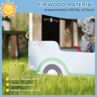 Qaba Kids Wooden Sandbox with Canopy with Bench Seats, Bottom Liner, Drawing Board, Planting Boxes for Backyard, Garden, Blue(m-5)