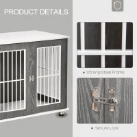 PawHut 34'' 2-in-1 Wooden Dog Kennel, Modern Wire Animal Crate, Pet Cage with Lockable Door and Adjustable Foot Pads, for Small and Medium Dogs, Grey and White(m-5)