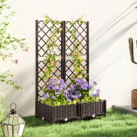 Outsunny Raised Garden Bed with Trellis, Plastic Raised Flower Bed with Drainage Holes and Drain Plugs, 32" x 16" x 48"(m-1)
