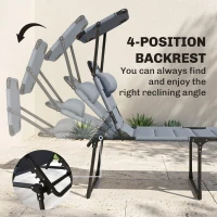 Outsunny Outdoor Lounge Chair, 4 Position Adjustable Backrest, Folding, Cushioned w/ Sun Shade Roof & Pillow, Gray(m-4)