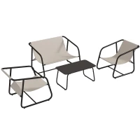 Outsunny Garden Sofa Set, 4 Piece Patio Conversation Furniture Set with Glass Table, Breathable Mesh, Cream White(m-9)