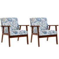 HOMCOM 2 PCS Modern Accent Chairs with Cushioned Seat, Upholstered Linen-Feel Armchair for Bedroom, Living Room, Multicolored(m-9)
