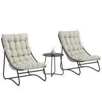 Outsunny 3 Piece Outdoor Bistro Set, Round Patio Table and Chairs Set for 2 with Breathable Mesh Seat and Cushions, Light Grey(m-9)