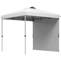 Outsunny 8 x 8 ft Pop Up Canopy with 1 Sidewall, Carry Bag and 4 Sand Bags, Height Adjustable Instant Sun Shelter, White(m-2)