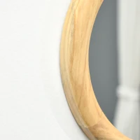 HOMCOM Set of 3 Wood Wall Mirror, Home Modern Round Mirror for Wall in Living Room, Bedroom, Natural(m-9)