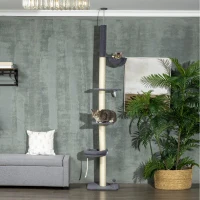 PawHut Floor To Ceiling Cat Tree, 5-Tier Cat Climbing Tower, 95''-106'' Height Adjustable with Carpeted Platforms, Cozy Bed(m-2)