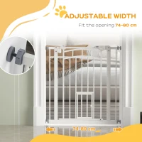 PawHut Auto-Close Pet Gate, Stair Gate with Cat Door, Double Locking for Doorways Hallways Stairs, Fits 29"-31.5" Wide, White(m-7)