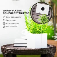 Outsunny 18" Wicker Outdoor Coffee Table, PE Rattan Patio Side Table with 2-Tier Storage, Composite Wood Top, Brown(m-7)