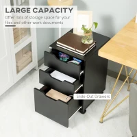 HOMCOM 3 Drawer Mobile File Cabinet, Rolling Printer Stand, Vertical Filing Cabinet, Black(m-4)