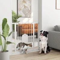 PawHut 30"-41" Extra Wide Pet Gate Barrier with Small Door, 35"H Dog Gate with Safety Gate Barrier, Stair Pressure Fit, White(m-1)