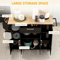 HOMCOM Modern Rolling Kitchen Island Cart with Drawers, Natural Wood Top, Towel Rack, Door Storage Cabinet, Black(m-4)