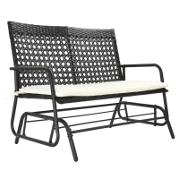 Outsunny Patio 2-Person Wicker Glider Bench Swing Gliding Chair, Outdoor All-Hand Woven PE Rattan Loveseat w/ Ergonomic Design for Patio, Garden, Porch, Lawn, Brown(m-1)