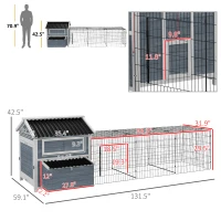 PawHut 11' x 5' x 3.5' Wooden Chicken Coop with Nesting Box, Run, Pull-out Tray, Perches for 2-4 Chickens, Dark Gray(m-3)