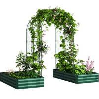 Outsunny Metal Raised Garden Bed with Trellis for Climbing Plants, Galvanized Garden Bed Kit Outdoor Garden Box with Trellis(m-9)